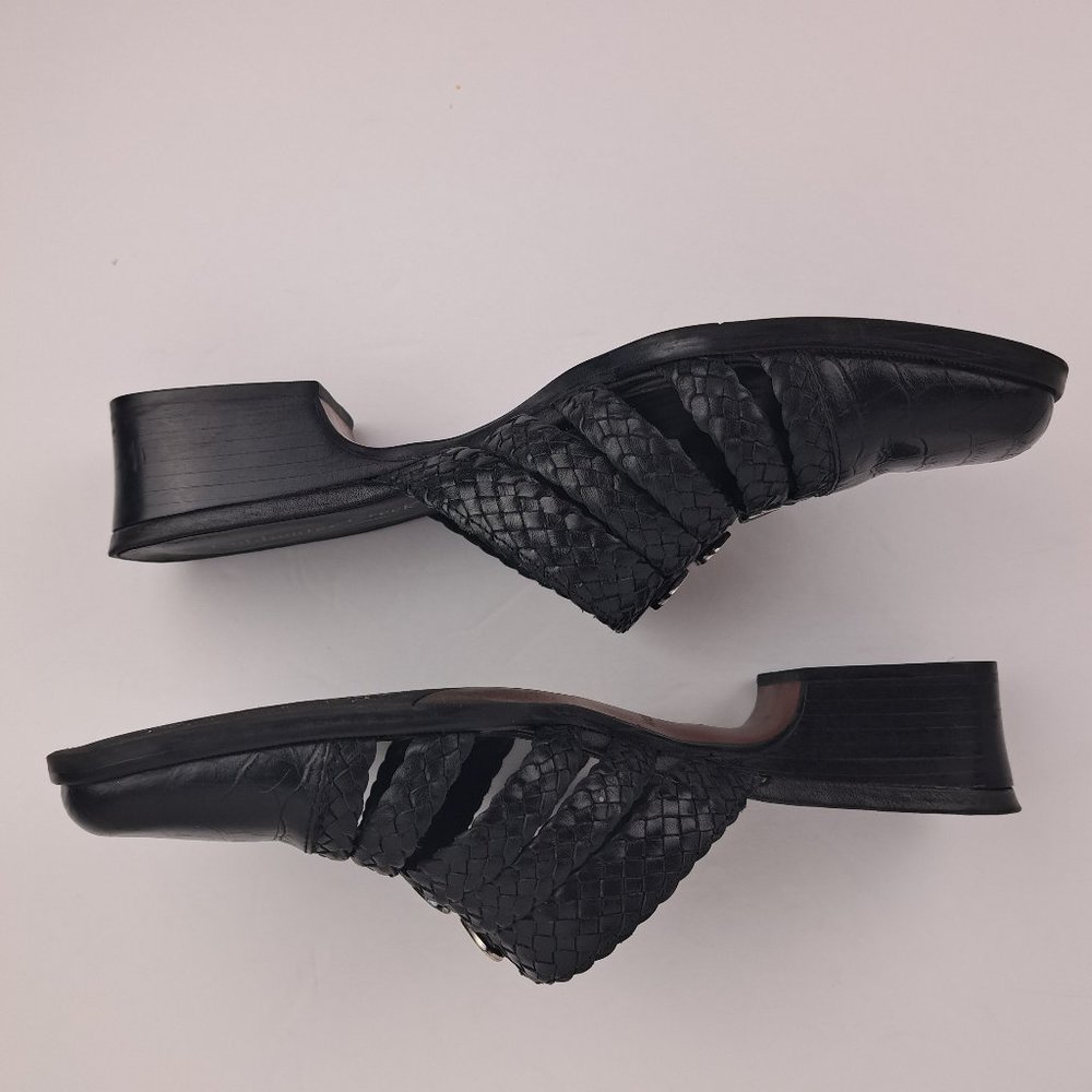 Coldwater Creek Black Leather Braided Moc Croc Mules Size 8 - Picture 3 of 15